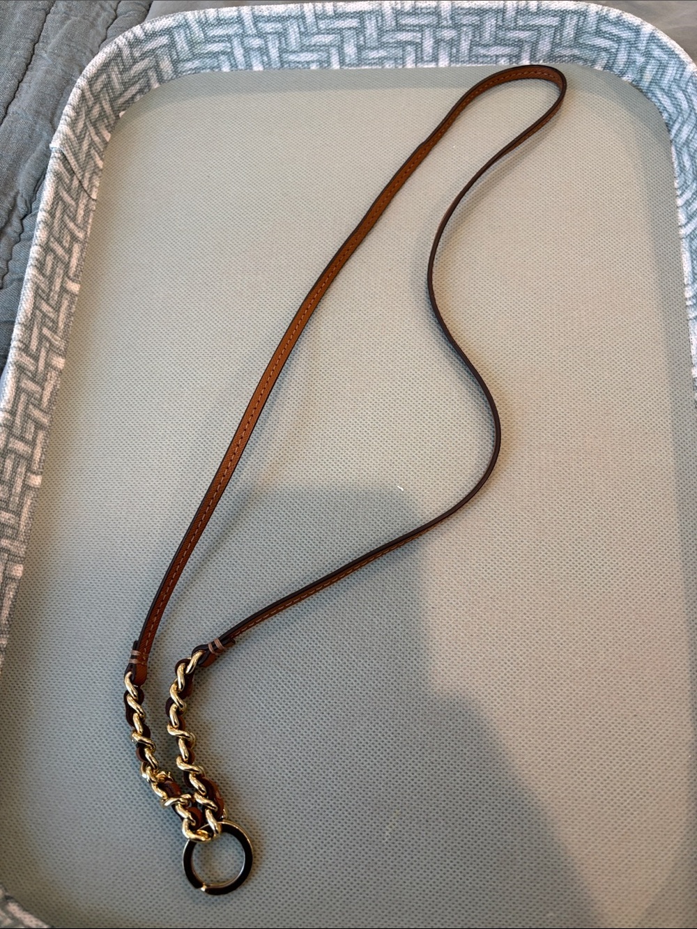 Brown Leather and Gold Chain lanyard  Strap